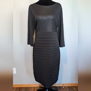 Signature by Sangria Black Sequin Pleated Sheath Dress